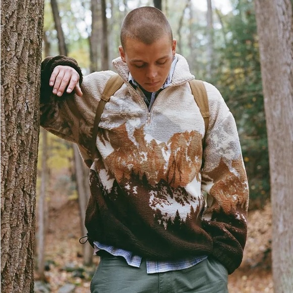 Urban Outfitters | Shirts | Uo Muted Landscape Sherpa Quarter Zip Sweatshirt  | Poshmark